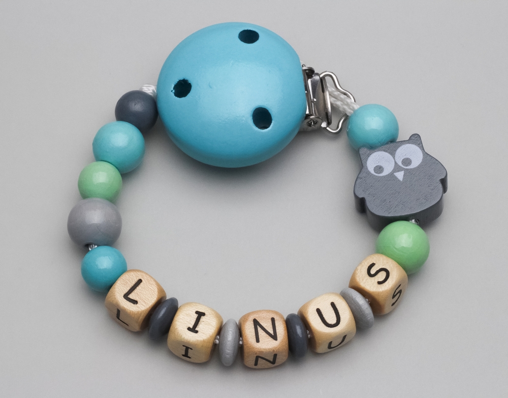Schnullerkette mit Eule und Namen