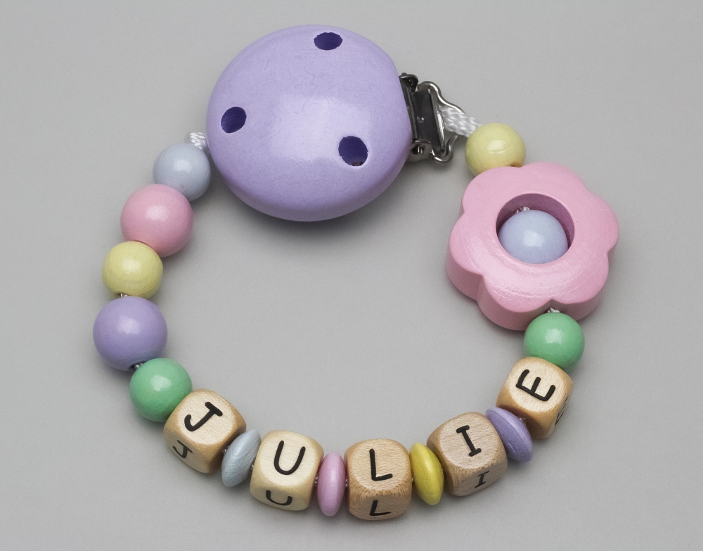 Schnullerkette mit Blume 04 und Namen