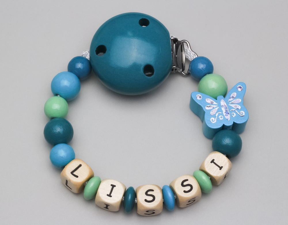 Schnullerkette mit Schmetterling und Namen