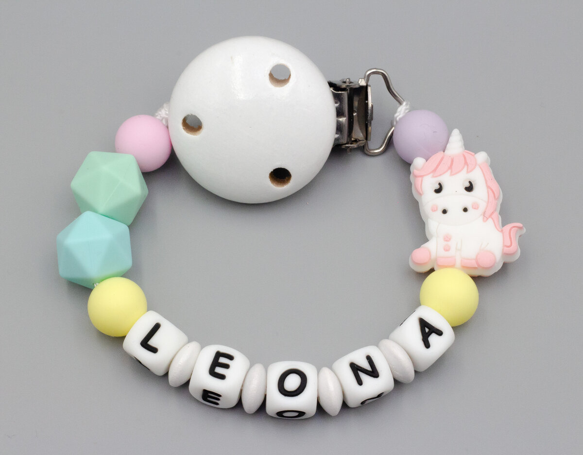 Schnullerkette in Pastell mit Einhorn Bild 1