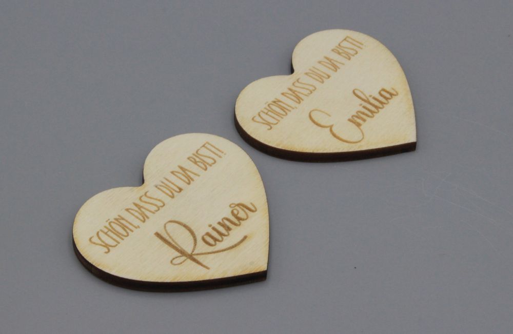 Platzkarten Lasercut aus Holz Hochzeit / Taufe / Geburtstag in Herzform