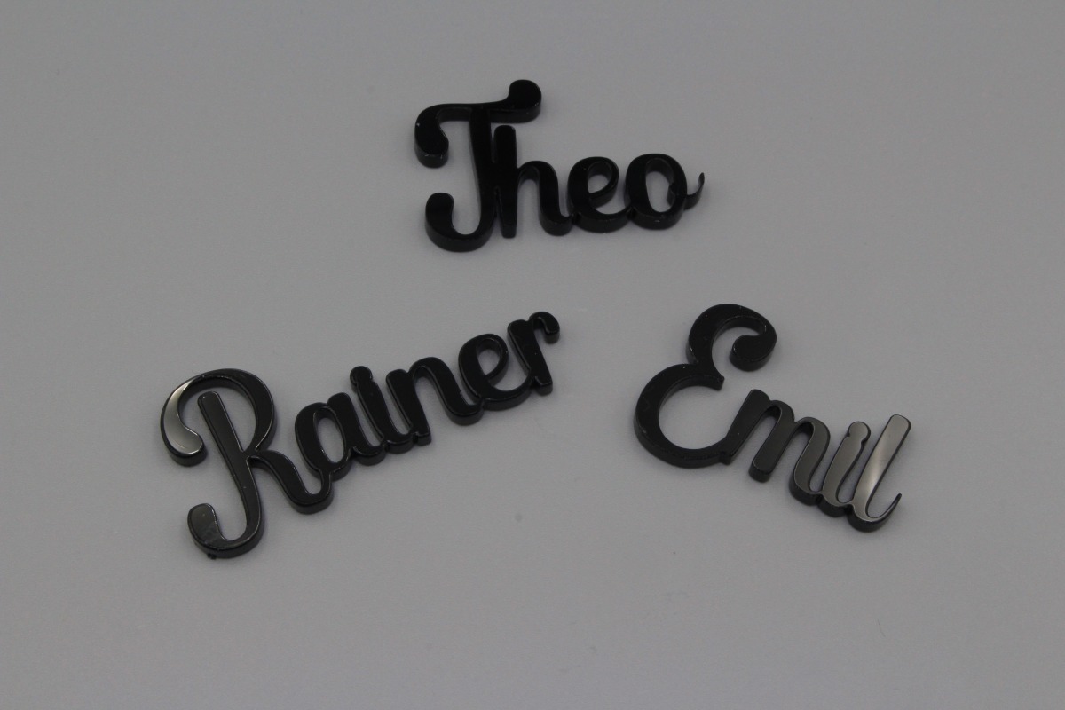 Platzkarten Lasercut aus Acryl Hochzeit / Taufe / Geburtstag Retro Schriftart