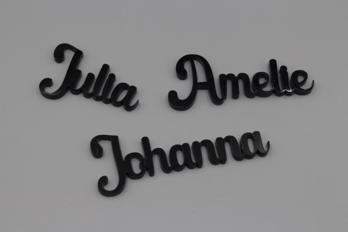 Platzkarten Lasercut aus Acryl Hochzeit / Taufe / Geburtstag Retro Schriftart
