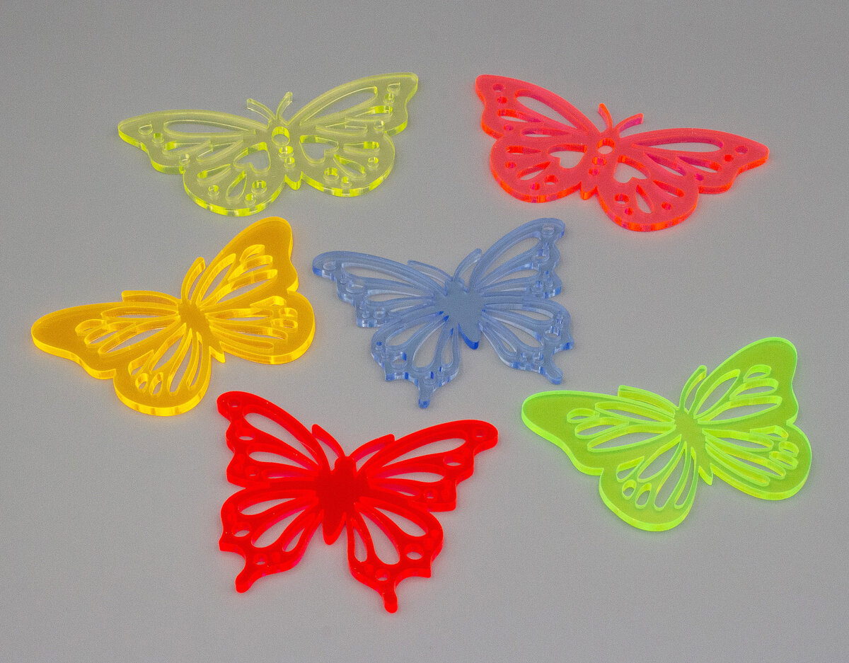 Neon Schmetterling 6-teiliges Set, Acryl, Fluoreszierend