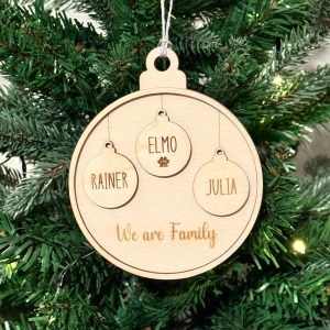 Personalisierte Christbaumkugel mit Wunschnamen und Wunschtext aus Holz 3 Kugeln