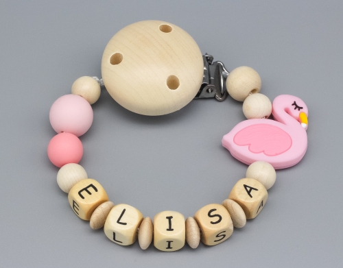 Schnullerkette mit Flamingo und Namen