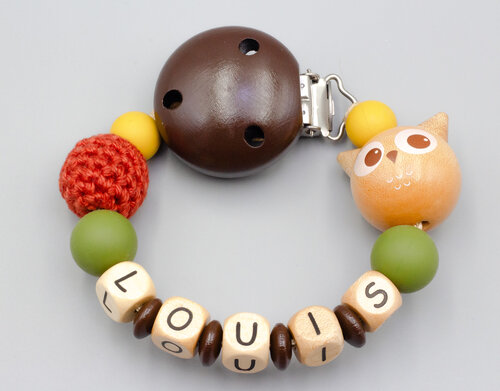 Schnullerkette mit Häkelperle und Eule Bild 1