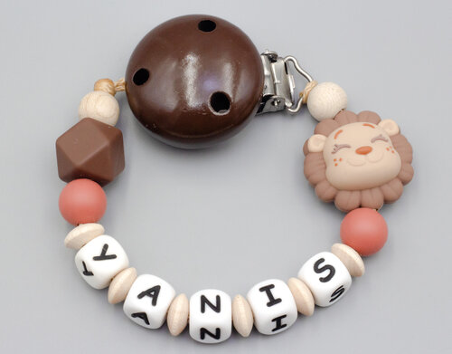 Schnullerkette mit niedlichem Löwen und Silikonperlen Bild 1