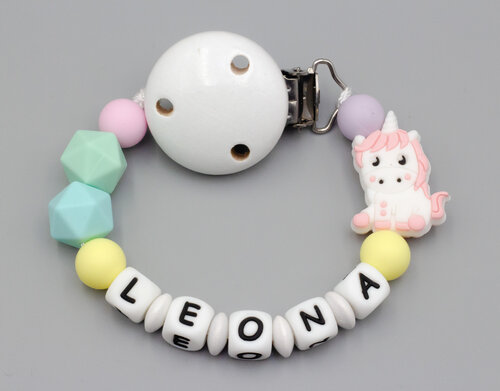 Schnullerkette in Pastell mit Einhorn Bild 1