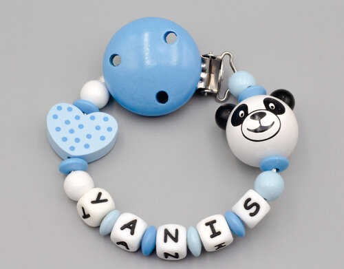 Schnullerkette mit Tupfenherz und Pandaperle Bild 1
