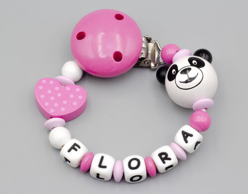 Schnullerkette mit Pandaperle und Tupfenherz Bild 1